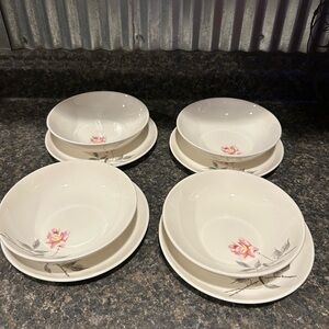 Vintage Ballerina by Universal Potteries Moss Rose Bowls and plates.